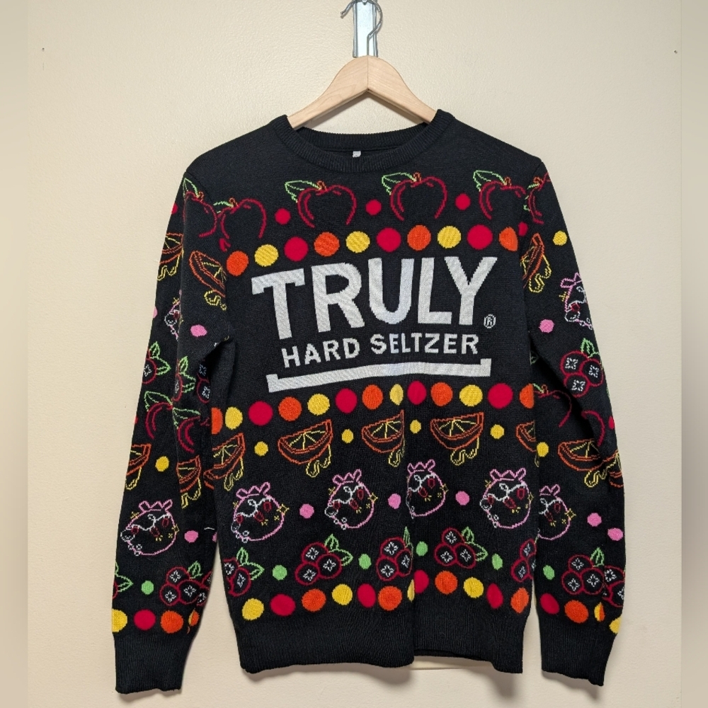 TRULY Black and Red Crewneck Sweater Festive Design